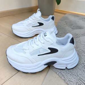 Women's Korean Style Lace-Up Platform Sneakers Breathable Design Soft Comfort Cushioning Arch Support Evergreen